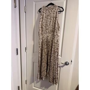 Halogen Womens XXL Pleated Sleeveless Midi Dress Neutral Abstract Print Smocked